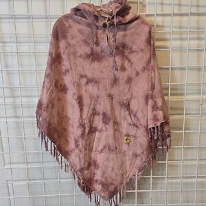 Kathmandu Dusty Pink Tie Dye Poncho With Fringe One Size